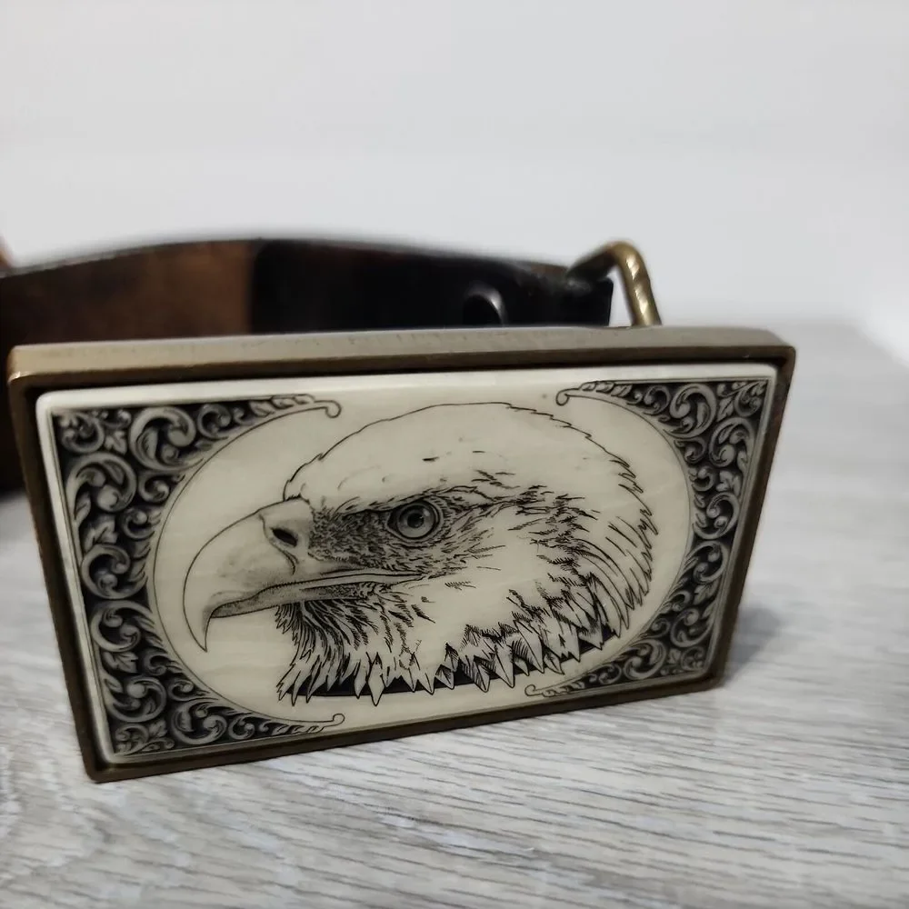 BTS Genuine Leather Belt with Solid Brass Belt‎ Eagle Buckle Rare Vintage 1983